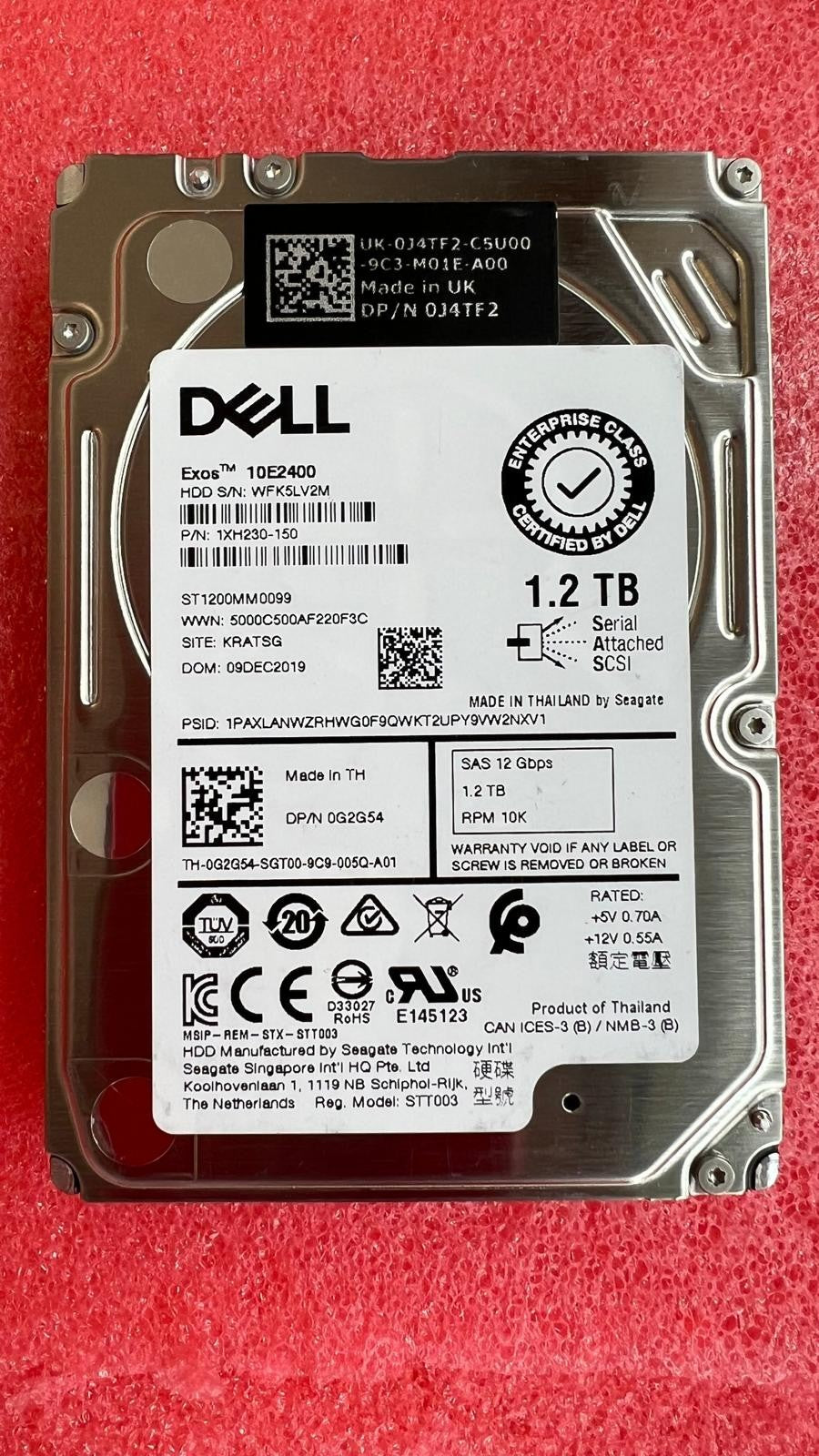 DELL 1.2TB 2.5" 10K SAS Hard Drive - 0G2G54 0J4TF2 1XH230-150 ST1200MM0099