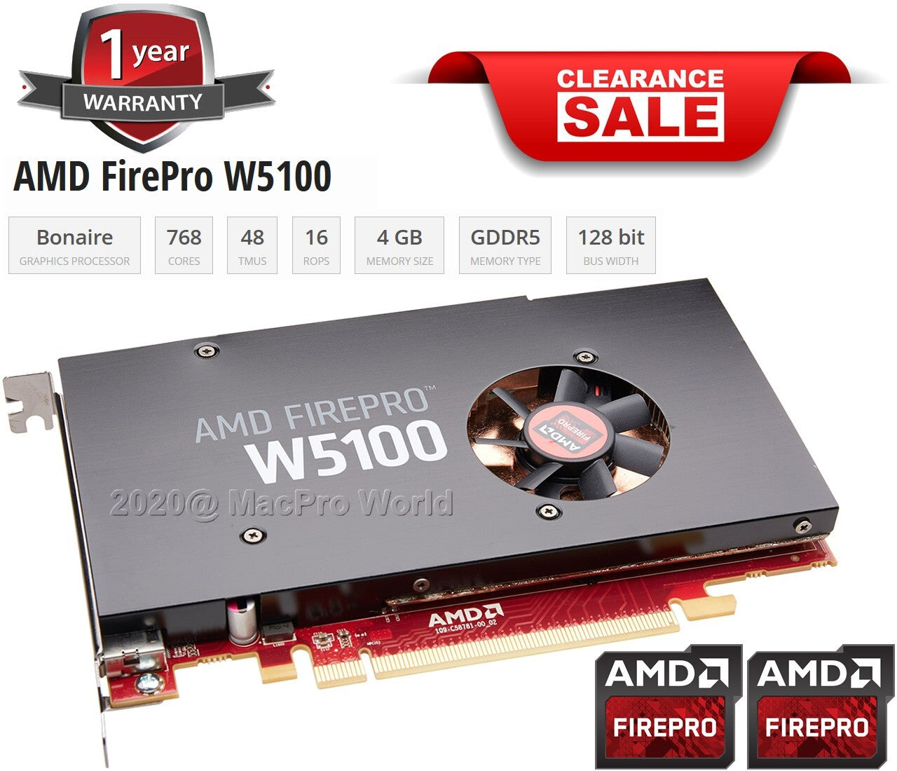 Dell AMD FirePro W5100 4Gb GDDR5 PCIe x16 Quad Port Graphics Card  0W2C47 W2C47