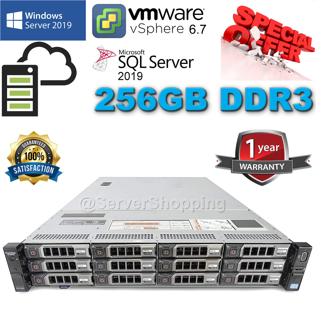 Dell PowerEdge R720XD 2xE5-2690v2 10Core 3.00Ghz 256GB DDR3 H710P  4XCADDY+ REAR