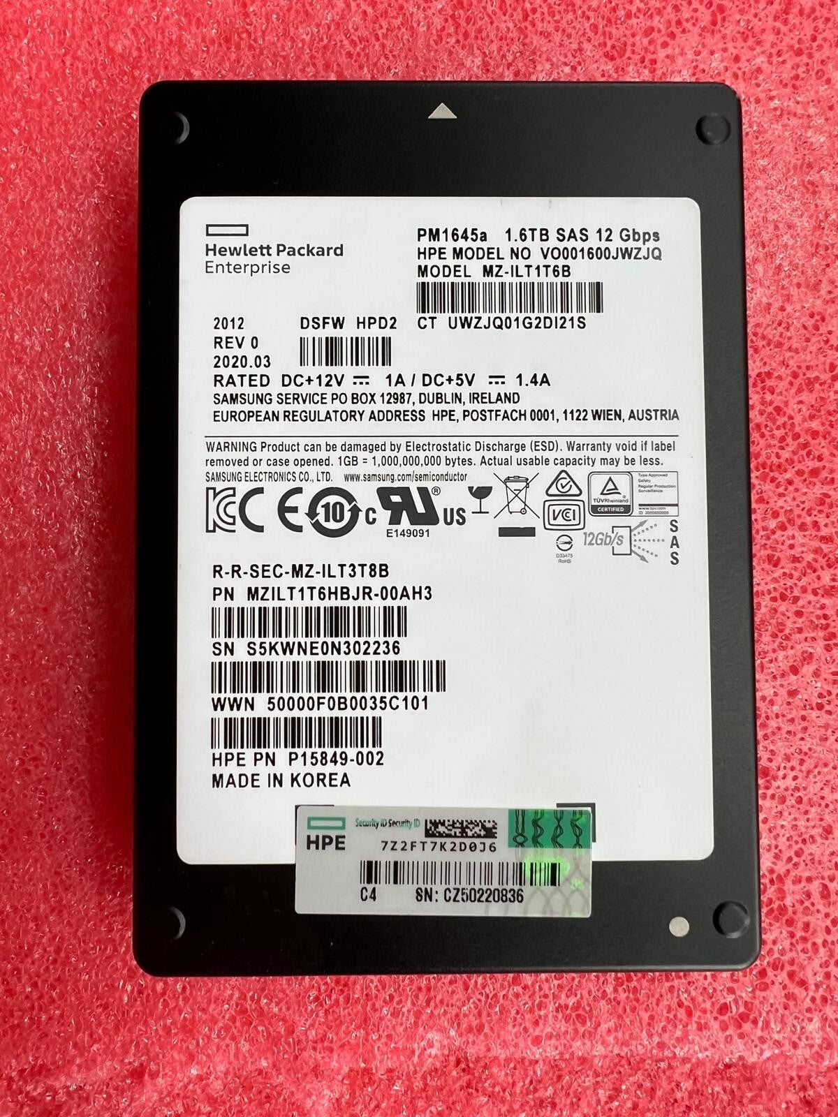 HPE P19915-B21 P20839-001 1.6TB SAS 12G 2.5'' MU SFF GEN9 GEN10 Server SSD