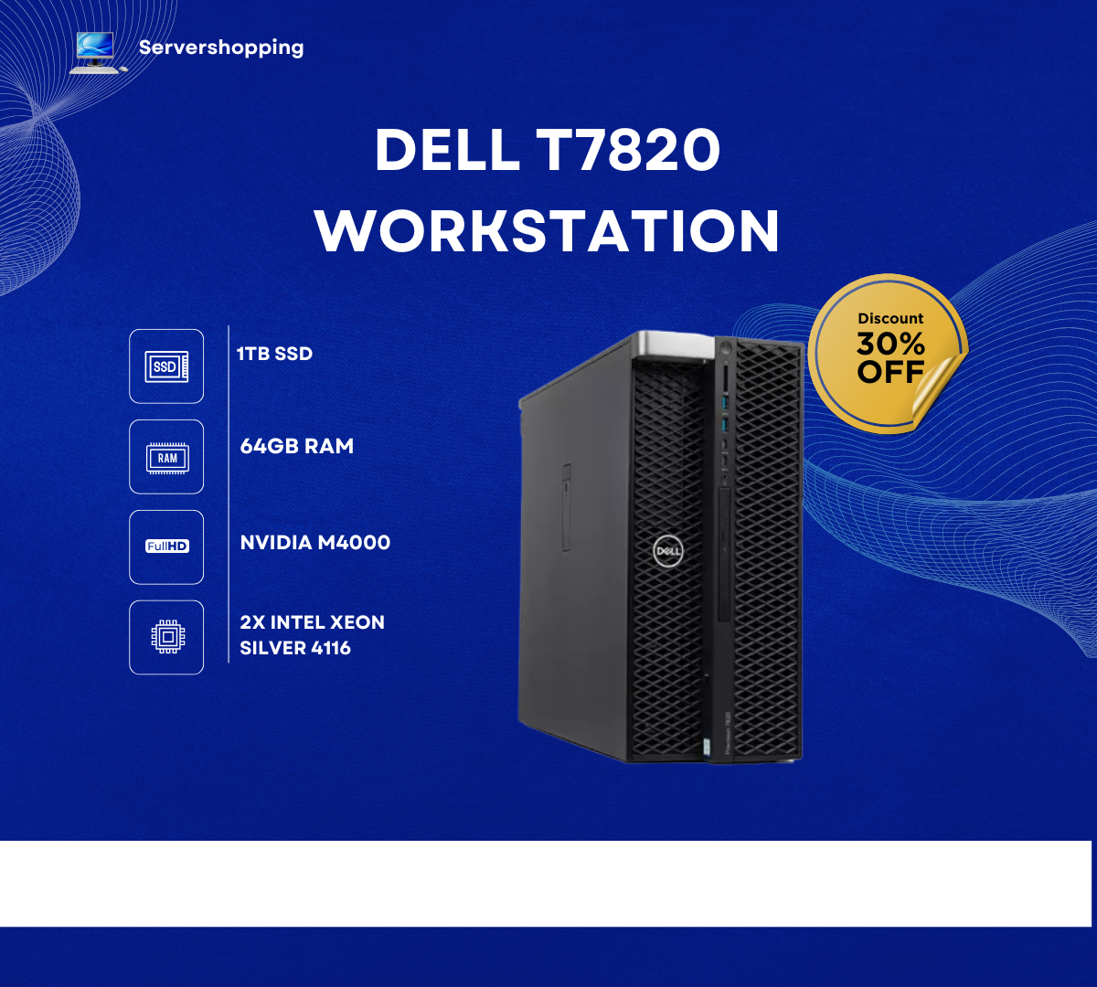 DELL T7820 Workstation 2x Intel Xeon Silver 4116 64GB DDR4 Memory, 1TB SSD,M4000
