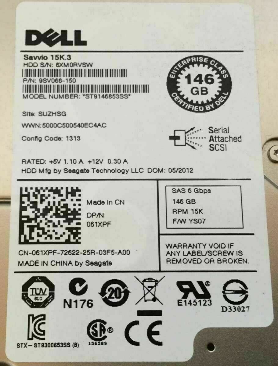  Dell 61XPF 146GB 15K SAS 2.5'' 6G ST9146853SS HDD Hard Drive - 061XPF 100% Okay